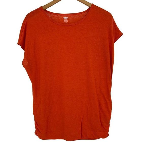 Womens Old Navy Maternity Top Orange Cap Sleeve Large Ruching 0497 - Picture 1 of 8